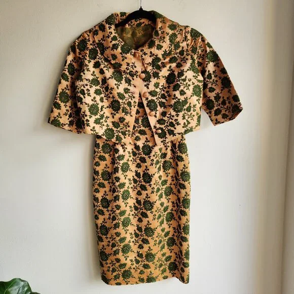 Stunning 60s Brocade Wiggle Dress & Matching Jacket - Picture 1 of 16